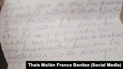 La activista Thais Mailén Franco Benítez envía una carta desde la prisión.