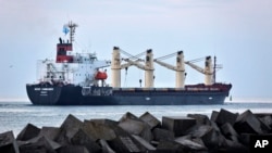 Barco de carga cerca de Odesa, Ucrania, el 16 de agosto de 2022. (AP/Nina Lyashonok).