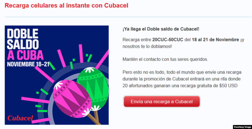 Una oferta de Cubacel.