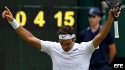 Federer celebra su victoria sobre Berdych.