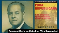 Fernando Portuondo y la portada de "Cuba republicana: las páginas que prohibió Fidel Castro". 