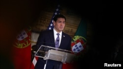 El secretario de Estado Marco Rubio en Lisboa, Portugal. 