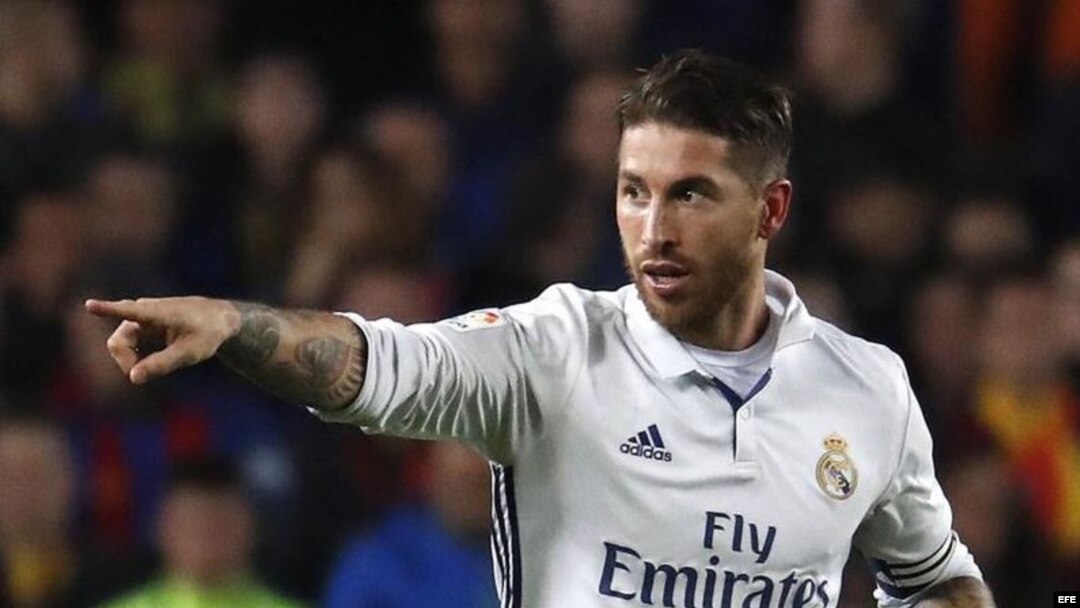 El defensa del Real Madrid, Sergio Ramos celebra su tanto ante el FC Barcelona.