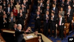 El primer ministro israelí Benjamin Netanyahu, en 2015, ante el Congreso estadounidense, en el Capitolio, en Washington. (AP/J. Scott Applewhite, Archivo)