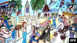 Los secretos del exilio cubano y de la Pequeña Habana en una ilustración. Foto: Efe.