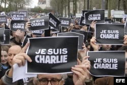 Manifestación en Nantes, Francia, en solidaridad con Charlie Hebdo.