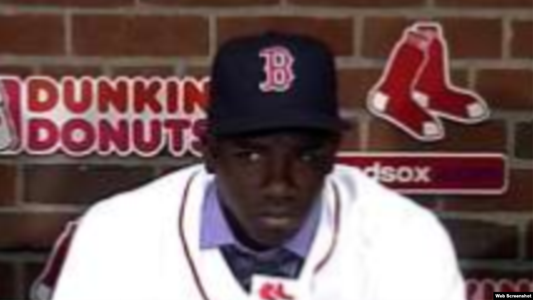 Rusney Castillo, jardinero central de los Medias Rojas de Boston.