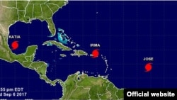 Tres huracanes a la vez en la región: Katia, Irma y José. 