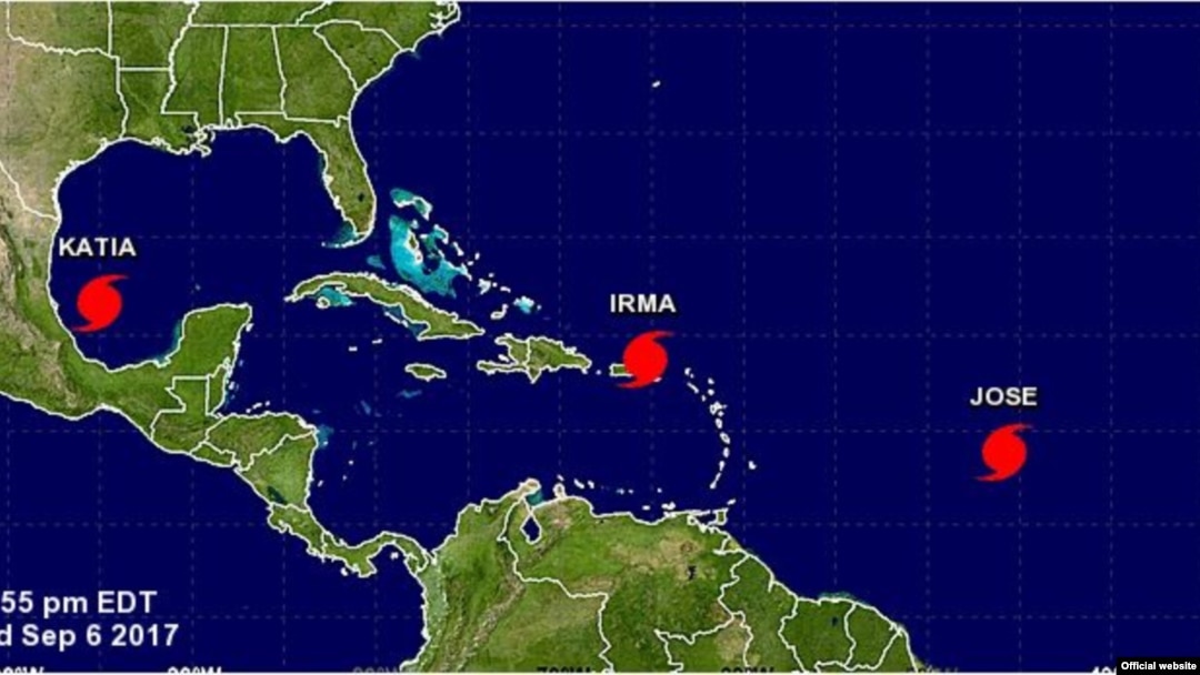 Tres huracanes a la vez en la región: Katia, Irma y José. 
