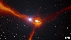  Impresión artística facilitada por el Observatorio Austral Europeo (ESO) que muestra una galaxia en el universo distante