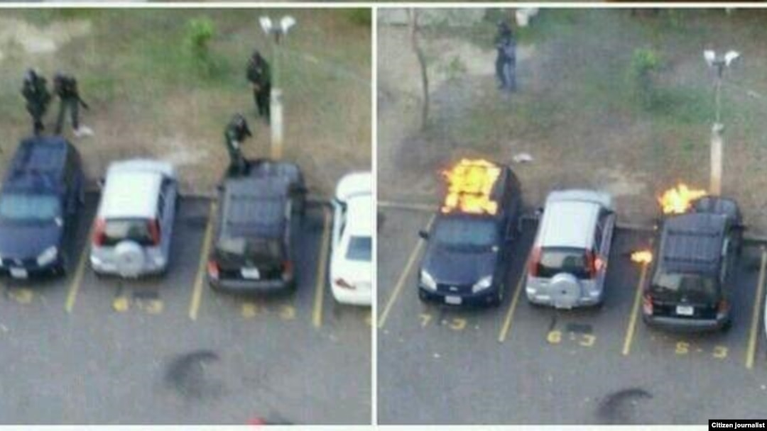 Colectivos destrozan e incendian autos en el estacionamiento de la urbanización Palaima, en Maracaibo
