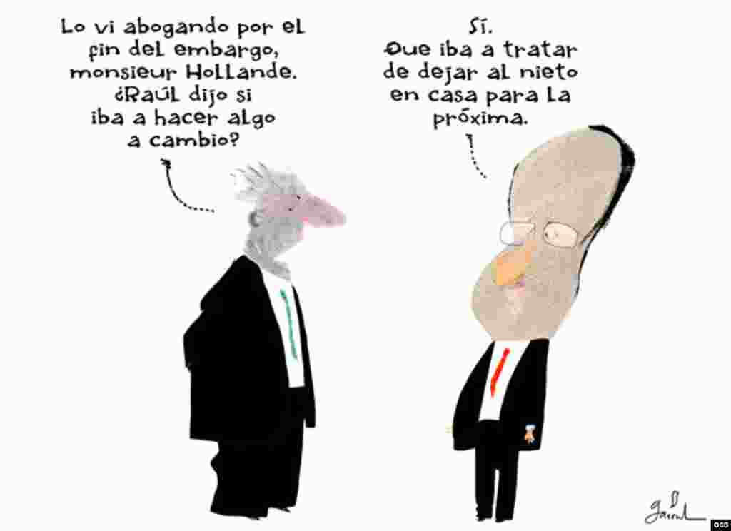 Garrincha's cartoon about Castro, Hollande, and the US embargo against Cuba