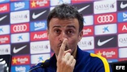 El entrenador del FC Barcelona, Luis Enrique, durante la rueda de prensa de este miércoles.