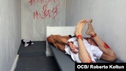 Cubanos exiliados reproducen la celda del preso político José Daniel Ferrer y exigen su liberación.