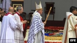 El papa Francisco oficia una misa hoy, martes 7 de julio de 2015, en el parque Bicentenario de Quito.