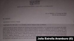 El Tribunal Supremo entregó este documento a Julia Estrella Aramburo