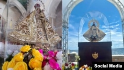 Imágenes de la Virgen de la Caridad en el Santuario del Cobre, en Cuba, y en la Ermita d ela Caridad, en Miami. 