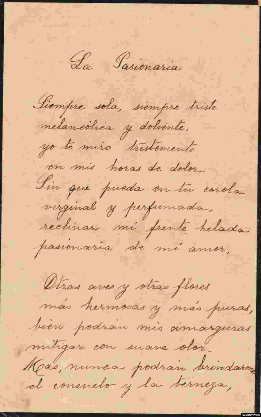 Manuscrito de poema de Mendive (Primera p&aacute;gina). Cortes&iacute;a de Orlando Gonz&aacute;lez Esteva