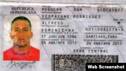 El pasaporte dominicano falso del pelotero cubano Alfredo Despaigne.