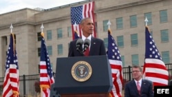 Barack Obama habla en el Pentágono, en la ceremonia por el aniversario 15 de los ataques terroristas del 9/11.