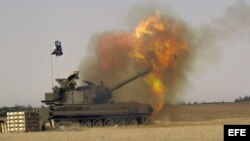 Artillería israelí en la Franja de Gaza.
