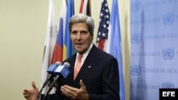 El secretario de Estado de Estados Unidos, John Kerry, hoy jueves 26 de septiembre de 2013, en el marco de la 68 sesión de la Asamblea de las Naciones Unidas, en la sede de la ONU en Nueva York