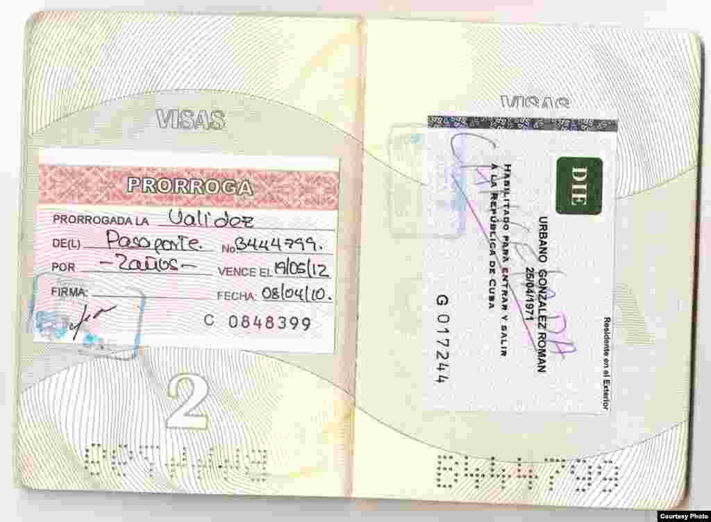 Pasaporte de Urbano González con habilitación cancelada.