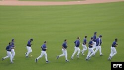 Jugadores de los Dodgers de Los Ángeles durante los Entrenamientos de Primavera en Dodgertown, Vero Beach, Florida en febrero de 2005.