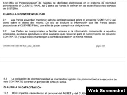 Cláusula de confidencialidad en el contrato entre la firma cubana Albet y la panameña BGC para los pasaportes venezolanos.