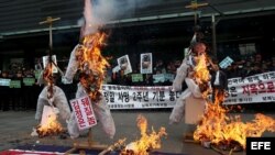 Protestas en Seúl contra el régimen de Pyongyang.