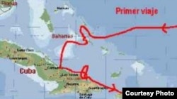 Detalle de la ruta del primer viaje de Colón.