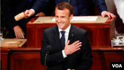 El presidente francés Enmanuel Macron en su discurso en el pleno del Congreso de EE.UU .