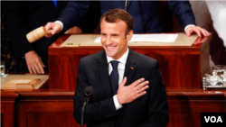 El presidente francés Enmanuel Macron en su discurso en el pleno del Congreso de EE.UU . Archivo.