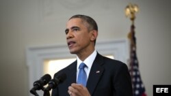 El presidente Barack Obama se dirige a la nación desde la Casa Blanca, el 17 de diciembre, 2014.