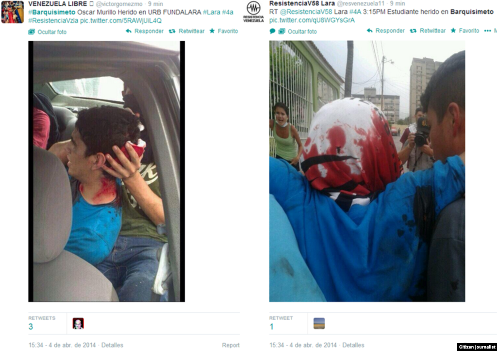 Imágenes difundidas en Twitter de un herido en la manifestación del 4 de abril.