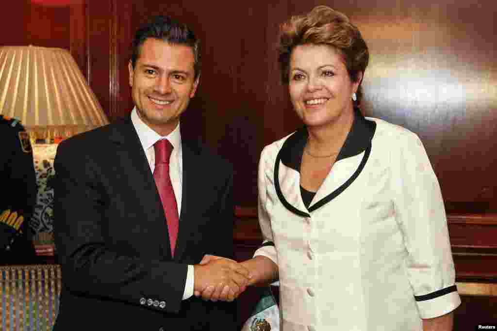 Presidenta de Brasil Dilma Rousseff saluda a Enrique Pe&ntilde;a Nieto presidente de M&eacute;xico