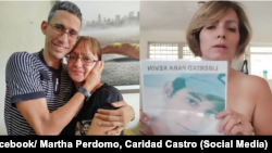 Martha Perdomo con su hijo Nadir, y Caridad Castro sosteniendo la foto de su hijo Kevin Damian