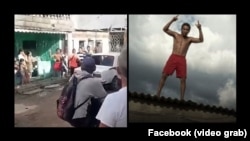 Oscar Echevarría Rubio durante su protesta y detención, en su vivienda de Sancti Spíritus.