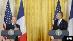 El presidente de Francia Francois Hollande y el presidente de EE.UU Barack Obama.