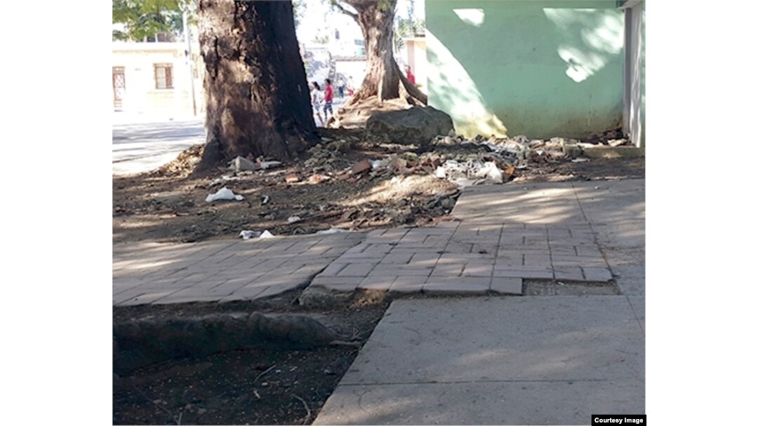 Basurero en un parque de Calabazar, donde no hay Wi-Fi. Foto: Pablo González.