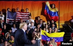 Donald Trump durante su discurso en Florida sobre la crisis en Venezuela el 18 de febrero de 2019.