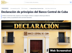 La "Declaración de principios" publicada en el sitio en internet del Banco Central de Cuba.