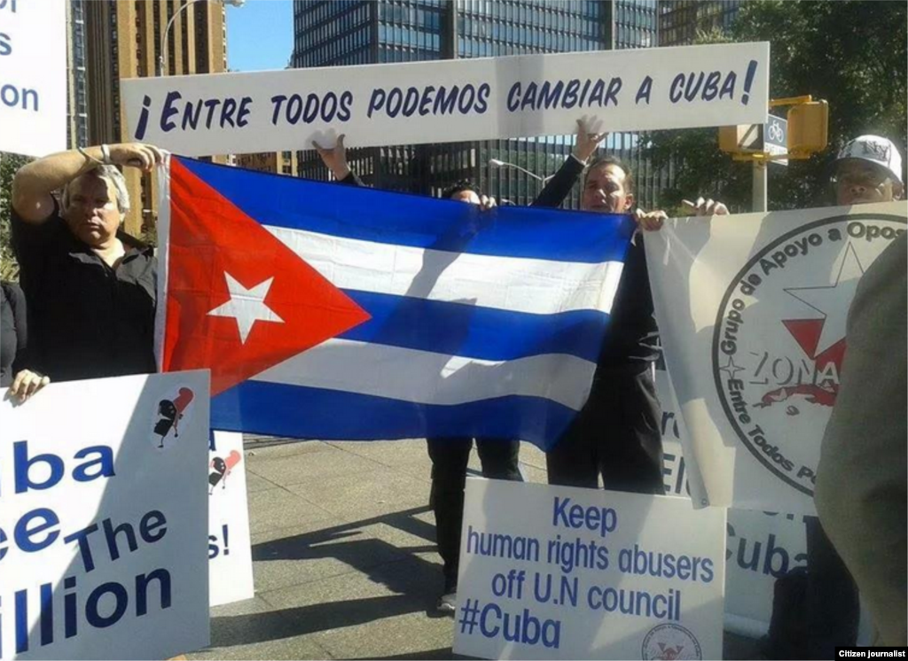 Activistas cubanos se reunieron frente a sede de la ONU para promover Campaña Por Otra Cuba.