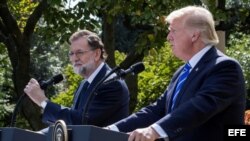El presidente de Estados Unidos, Donald Trump (d), y el presidente del Gobierno español, Mariano Rajoy (i), ofrecen una rueda de prensa tras la reunión que han mantenido hoy, martes 26 de septiembre de 2017, en la Casa Blanca, en Washington, DC (EE.UU.). 