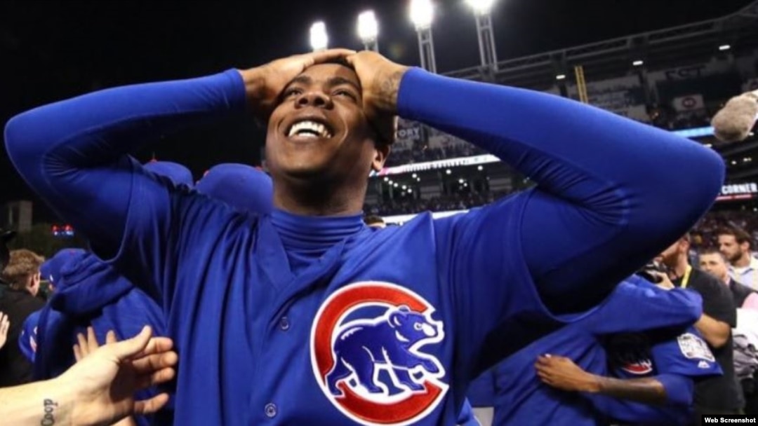 Aroldis Chapman, después que los Chicago Cubs ganaron la Serie Mundial en 2016.