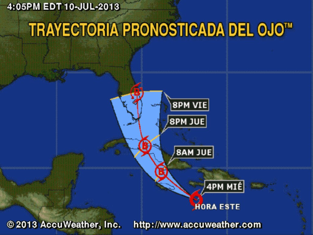 Tormenta Tropical Chantal trayectoria - 4:05 PM - 10 de Julio de 2013