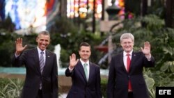 El presidente de Estados Unidos, Barack Obama, su homólogo de México, Enrique Peña Nieto y el primer ministro de Canadá, Stephen Harper