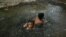 Niños venezolanos bañándose en el agua estancada de la calle