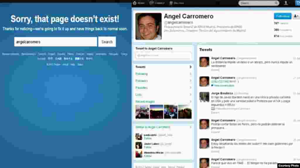 Twitter de Angel Carromero, antes y después