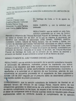 Copia de la solicitud de revocación de condena a José Daniel Ferrer